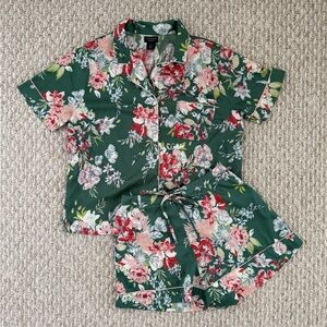 Cynthia Rowley Green Floral Satin Pajama Set